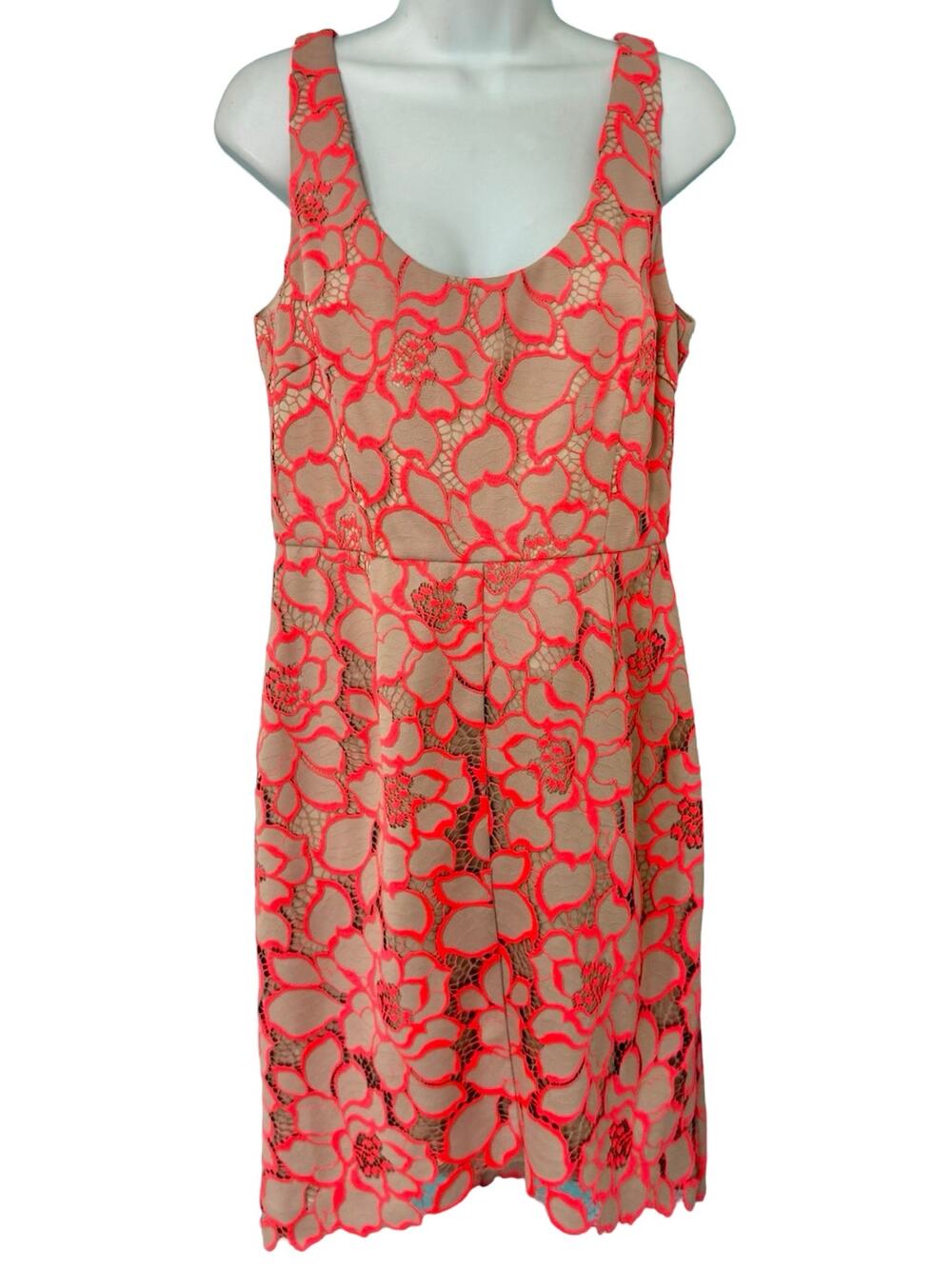 Trina Turk Kruze Tan Pink Sleeveless Floral Lace Hi-Lo Sheath Dress Sz 8 NEW Tag
